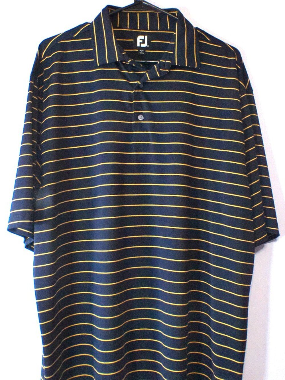 FootJoy FJ Golf Polo Shirt Men’s XL Black Yellow Striped Performance Short Sleev